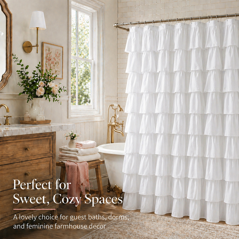 WestWeir White Ruffle Shower Curtain